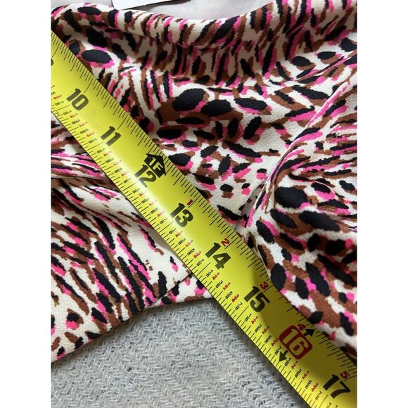 EXPRESS ABSTRACT ANIMAL LEOPARD PRINT‎ PUFF SLEEVE RUCHED HI-LO MIDI DRESS XXS - Picture 7 of 11